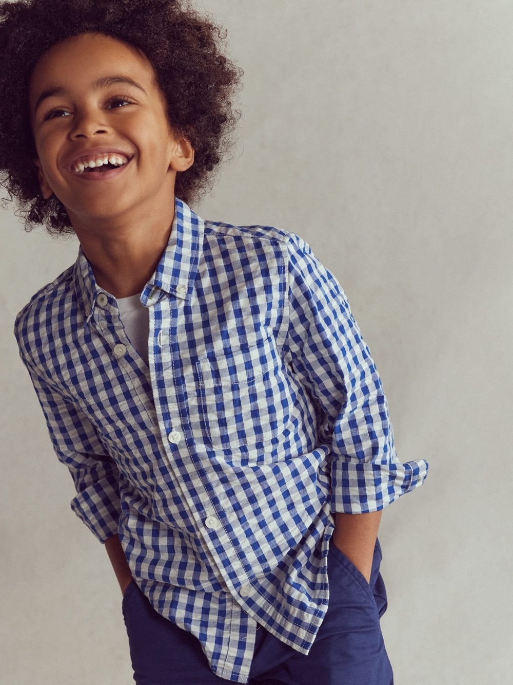 Boys Blue and White Gingham Button-Down Shirt Sz 8-9